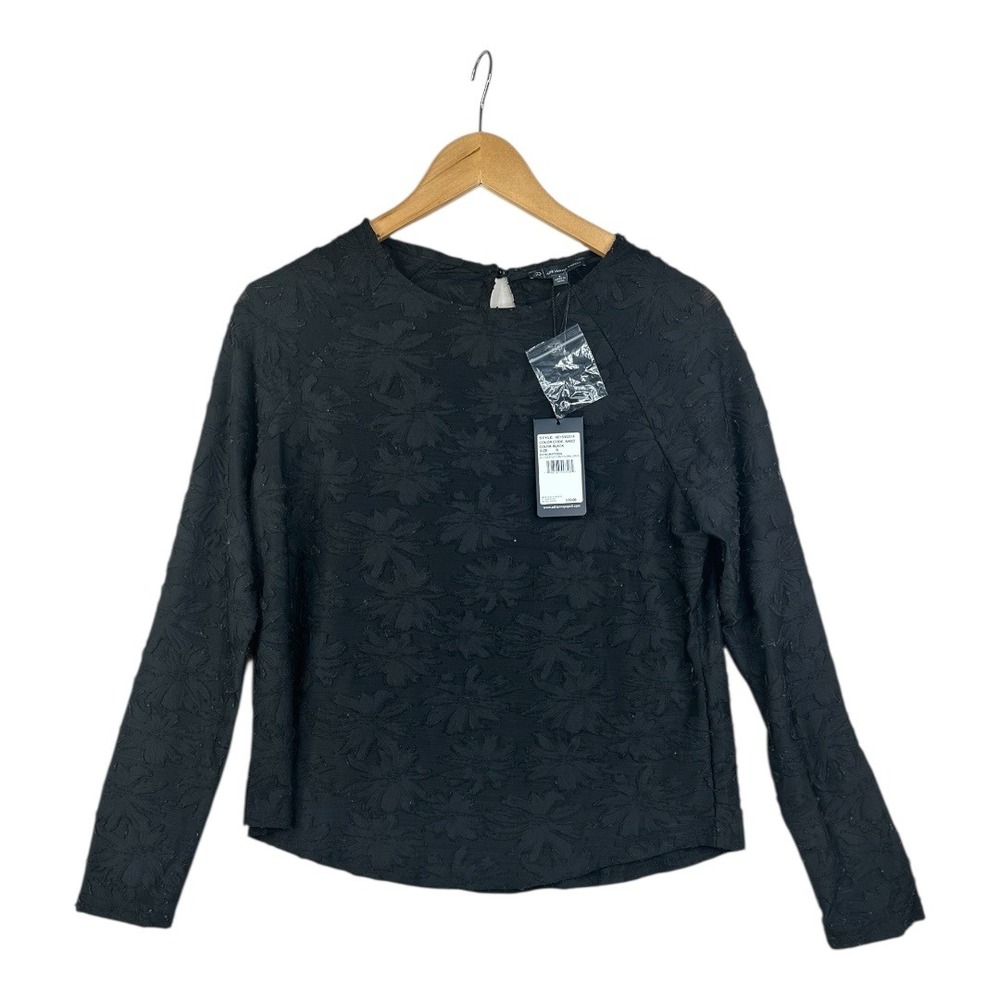 New Adrianna Papell Long Sleeve Textured Blouse size Small Black